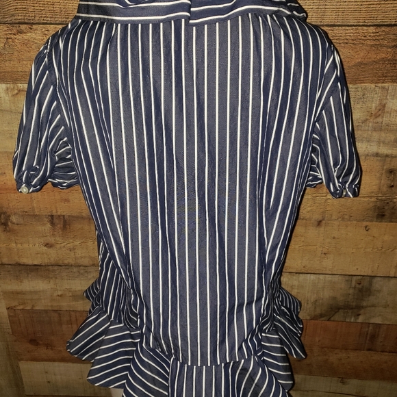 Ralph Lauren ruffled blue and white striped top - Picture 3 of 5